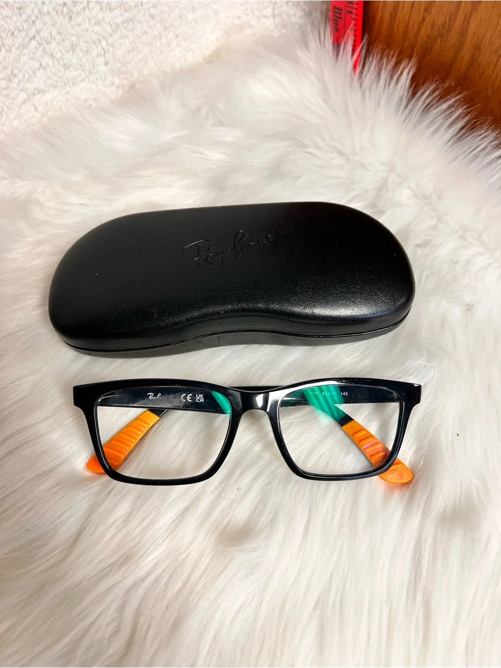Ray-Ban Black Frames with Orange Temples Rectangular Eyeglasses